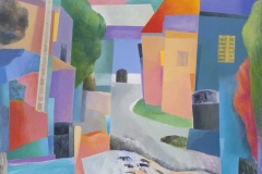Paisaje, óleo, Arquitectura, Montaña de león, Arte contemporáneo