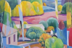 Paisaje, óleo, Arquitectura, Montaña de león, Arte contemporáneo