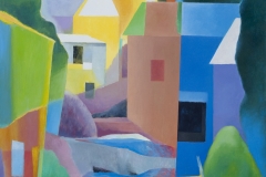 Paisaje, óleo, Arquitectura, Montaña de león, Arte contemporáneo